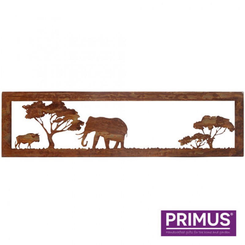Rusted Metal African Savannah - Elephant and Buffalo Primus